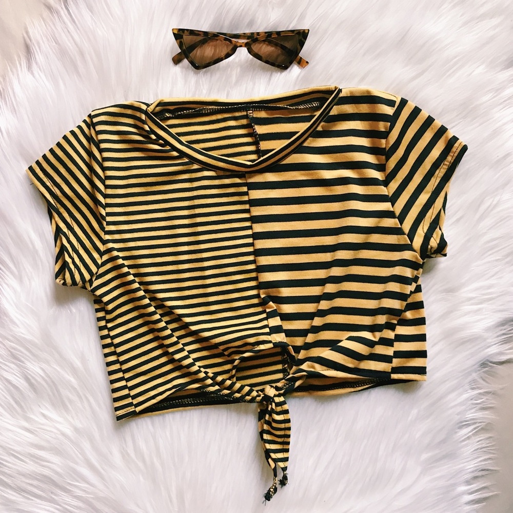 🆕 NWOT Brandy Melville Honey Striped Crop Top